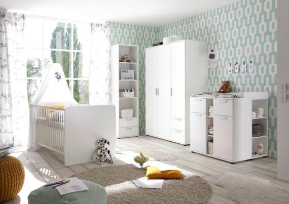 Begabino Babyzimmer-Komplettset "Bibo", (Set, 3 St., Bett, Wickelkommode, Schrank), Bett + Wickelkommode + 3-trg. Schrank