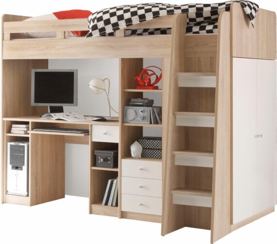 Begabino Hochbett "Unit", mit Kleiderschrank, Schreibtisch und Schubladen