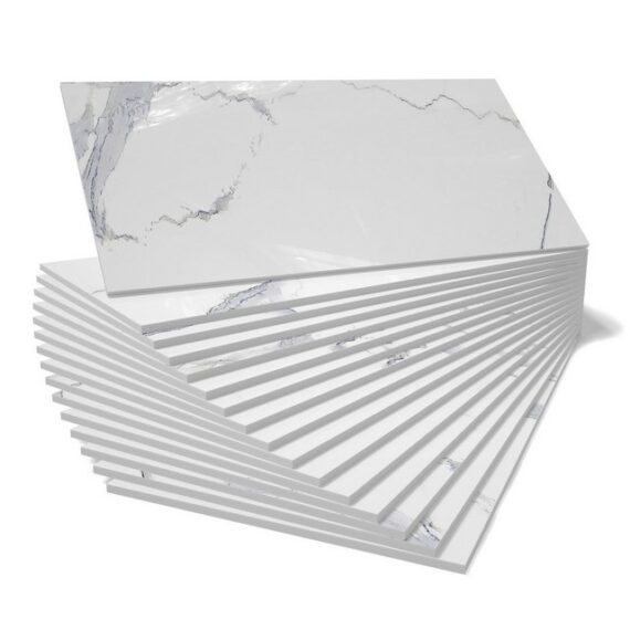 Cbei Fliesenaufkleber weiß-grauer Marmor, Tapete for Abziehen und Aufkleben 16 Stück, wasserfestes Vinyl, selbstklebende Wandfliesen, ölbeständig