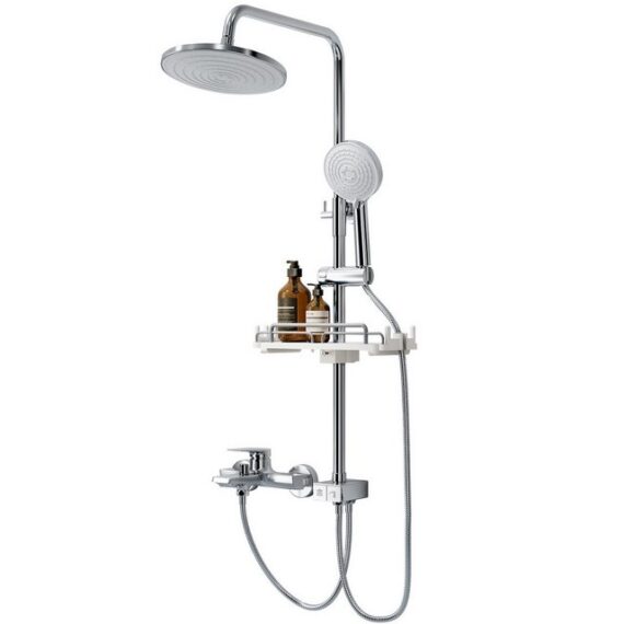 EMKE Duschsystem ohne Armatur mit Regendusche, 3 Strahlart(en), Handbrause Einstellbares Regal höhenverstellbar Duschset
