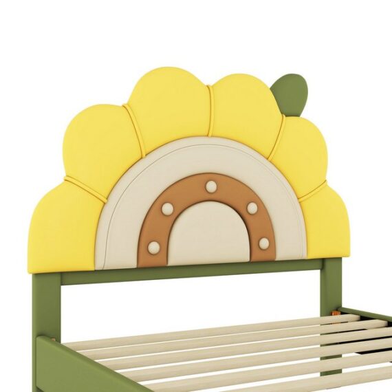 HAUSS SPLOE Kinderbett 90x200cm Kinderbett, Sonnenblumenform, Schleifenverzierung Gelb (90*200cm), ohne Matratze