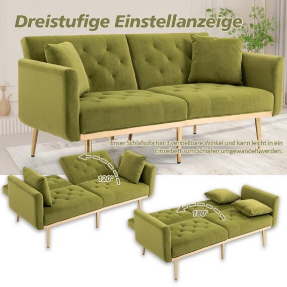 HAUSS SPLOE Schlafsofa 3-Sitzer-Designsofa aus weichem Samt SchlafsofaTagesbett Polsterbett, Klappsofa mit Kissen, Couch Sessel Schlafsessel Schlafcouch mit Lehne