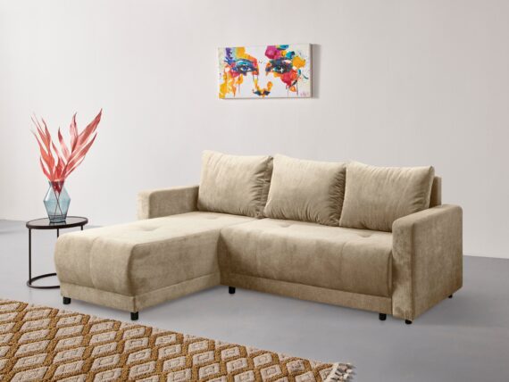 INOSIGN Ecksofa "Navarra, Schlafsofa, 230cm, m. Bettfunktion (115/200cm) und Bettkasten", Recamiere beidseitig montierbar, in Cord