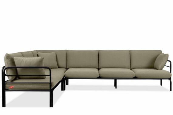 Konsimo Loungesofa RAMBE Ecksofa, Gartensofa, hergestellt in der EU, mit Kissen, handgefertigt, Stahlrahmen, 5-Sitzer