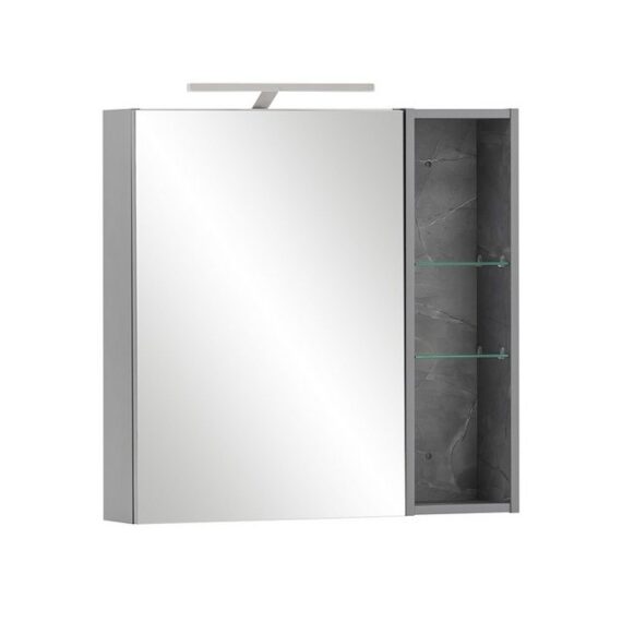 Lomadox Spiegelschrank ALMATY-80 in grau mit Aufbauleuchte und Regal in Marmoroptik, 71,6/74,6/16 cm