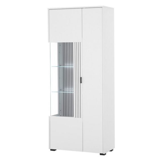 Lomadox Stauraumschrank HUNTER-61 Vitrine Standvitrine weiß matt schwarz gerillt 75x180x38 cm