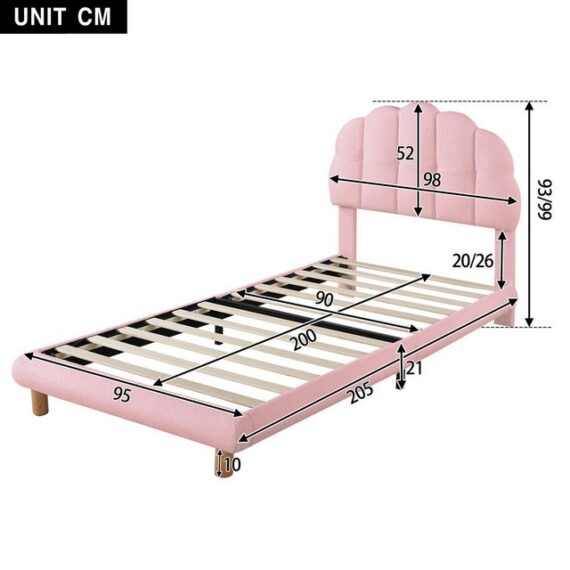 Odikalo Kinderbett Einzelbett Jugendbett Lattenrost Glasvlies Kopfteil 90x200 Rosa/Beige