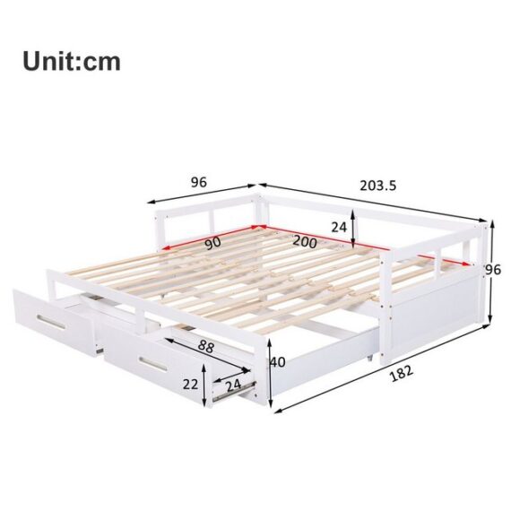 Odikalo Schlafsofa Polsterbett Ausziehbar 90/180*200cm Schubladen Lattenrosten weiß/grau