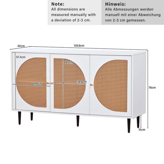 Odikalo Schuhschrank Sideboard Kommode Highboard Schrank Metallgriff Rattan Tür Weiß/Braun