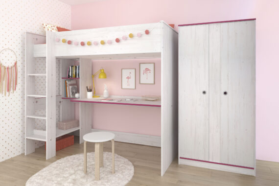 Parisot Jugendzimmer-Set "Smoozy", (Set, 2 St., Hochbett mit integr. Schreibtisch und Kleiderschrank)