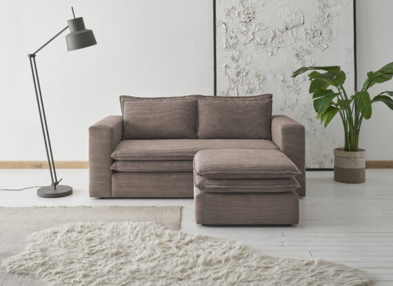 Places of Style Sitzgruppe "PIAGGE", (2 tlg.), 2-Sitzer-Sofa und Hocker klein im Set