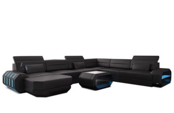 Sofa Dreams Wohnlandschaft Ledersofa Roma Mini XXL, Designersofa, Sofa mit Licht und USB