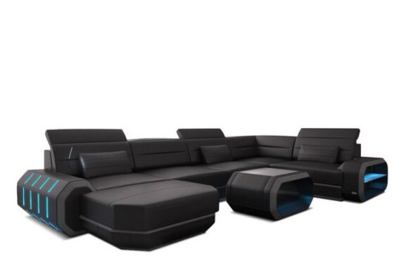 Sofa Dreams Wohnlandschaft Ledersofa Roma U Form Mini, Designersofa, Sofa mit Licht