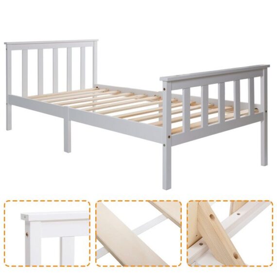 autolock Massivholzbett Einzelbett aus Bettgestell mit Lattenrost Holzbett mit Kopfteil, -90 x 200 cm Massivholz Kinderbett Jugendbett Kiefer massiv