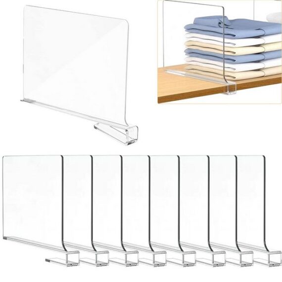 leben Vitrine Set mit 8 transparenten Regalteilern aus Acryl, 30 x 20 cm (Clip-on-Design für einfache Installation, 8-St., Multifunktionale Regal- und Trennwandgarderobe) Wird für Schlafzimmer-, Küchen- und Schranktrennwände verwendet.