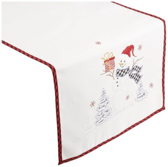 texpot Tischdecke mit Stickerei Schneemann Winter Weihnachten, bestickt Weihnachtliche Tischdecke mit Stickerei: Winterlicher Schneemann