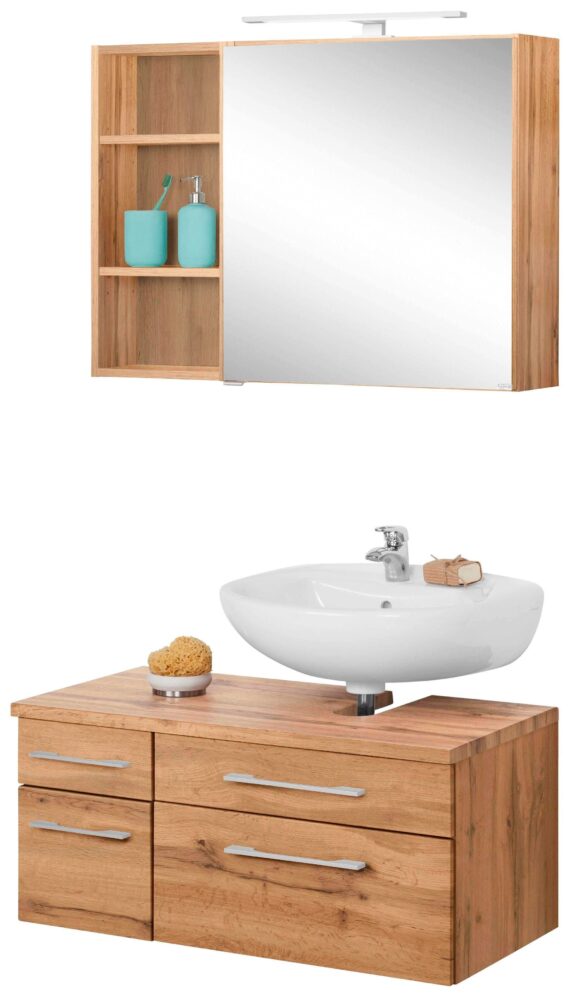HELD MÖBEL Badmöbel-Set "Davos", (3 St.), Spiegelschrank, Regal und Waschbeckenunterschrank