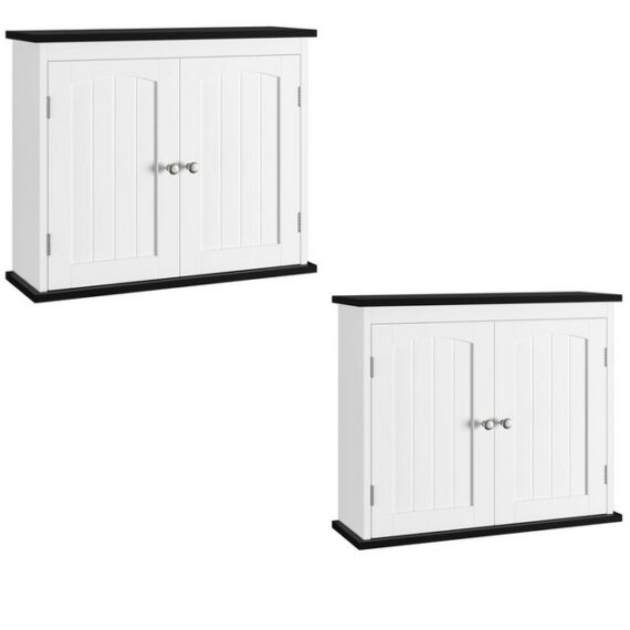 HOMECHO Hängeschrank 2pcs Badschrank mit 2 Türen,Wandschrank Mit Regal