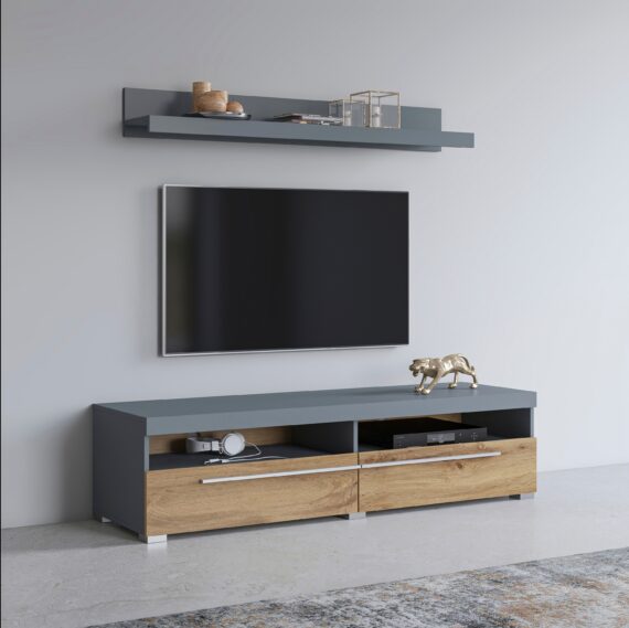 Helvetia Lowboard "Roger,Breite 140 cm, stilvolle TV-Kommode, inclusive Wandboard", TV-Schrank mit viel Stauraum, TV-Board, 2 Klappen