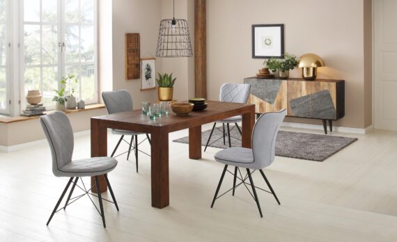 Home affaire Essgruppe "Gimbi", (Set, 5 tlg.), bestehend aus 1 Esstisch aus Holz und 4 Stühlen mit Webstoff Bezug