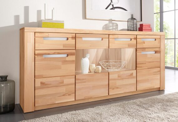 Home affaire Sideboard "Kolding", Breite 200 cm mit 2 Glastüren und 2 Holztüren