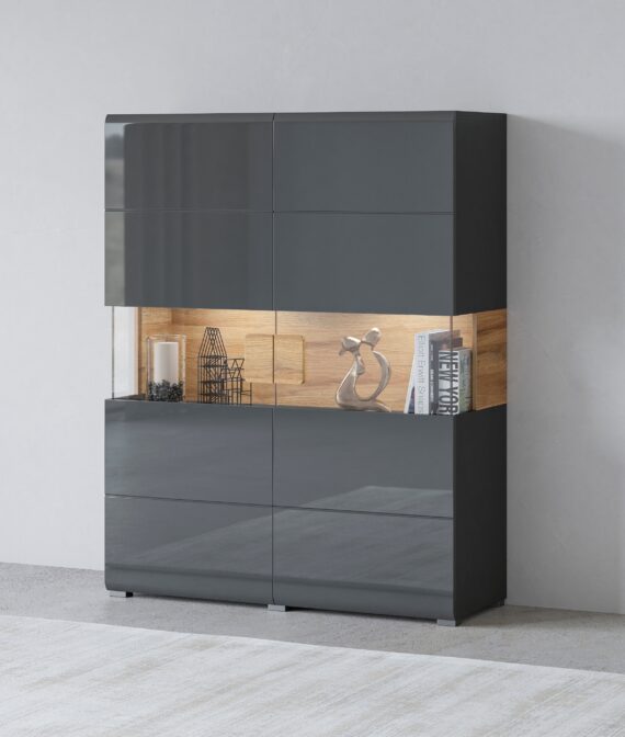 INOSIGN Highboard "Toledo,Breite 121,5 cm, trendige Hochkommode mit 2 Türen", Hochschrank mit Glas-Partien,stylische Hochglanzfronten