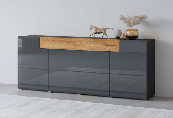 INOSIGN Sideboard "Toledo,Breite 208cm,moderne Kommode mit dekorative Fräsungen,grifflos", Kombikommode mit viel Stauraum, Einlegeböden verstellbar