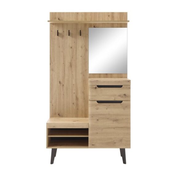 Lomadox Garderobenschrank TIROL-61 Garderobe in Eiche Artisan Nb. mit Spiegel und Sitzbank, 110/200/34 cm