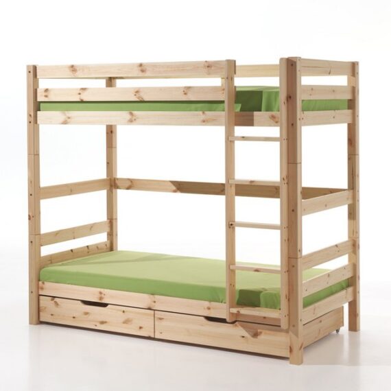 Lomadox Hochbett PINOO-12 Kinderzimmer in Kiefer massiv natur lackiert mit Leiter 210/182/105 cm