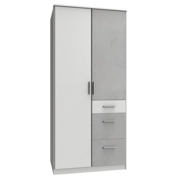 Lomadox Kleiderschrank JOHANNESBURG-43 in weiß mit light grey, 3 Schubkästen, B/H/T: ca. 91/199/58 cm