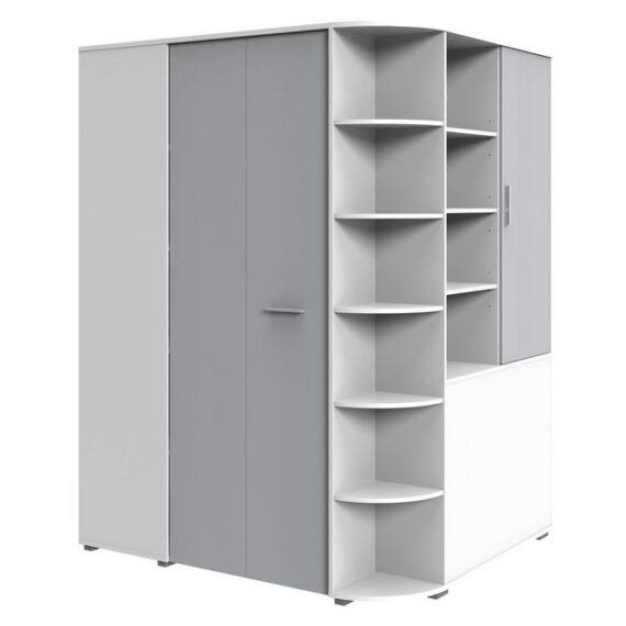 Lomadox Kleiderschrank JOHANNESBURG-43 weiß mit light grey, gespiegelt aufbaubar, 124/201/148 cm