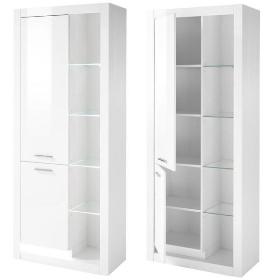 Lomadox Vitrine Mailand-61 Vitrinenschrank Wohnzimmerschrank Highboard 80cm breit weiß hochglanz