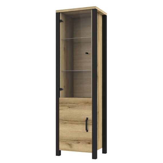 Lomadox Vitrine ORADEA-83 Grand Natural Oak Nb. mit schwarz supermatt 56/191/43 cm