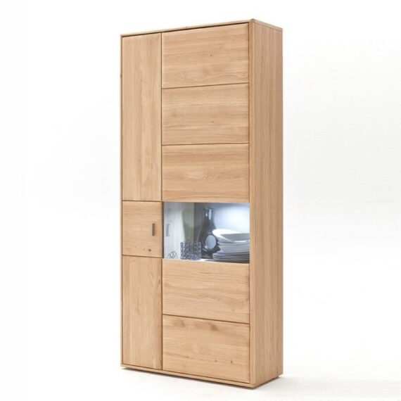 Lomadox Vitrine TIJUANA-05 Vitrinenschrank Eiche massiv Wohnzimmer Schrank 94/206/39 cm