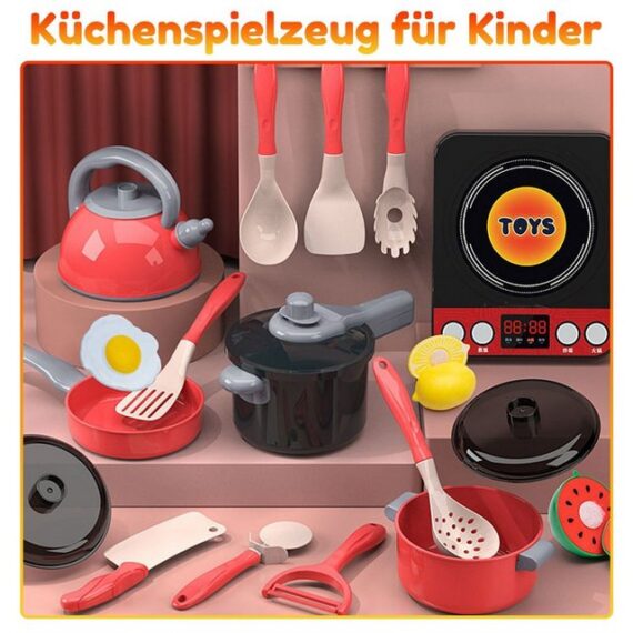 MDHAND Spiel-Kochgeschirr Küchenspielzeug 70-teiliges Set für Kinder, (Set, 70-tlg), Mit Induktionskochfeld, Aufbewahrungsbox