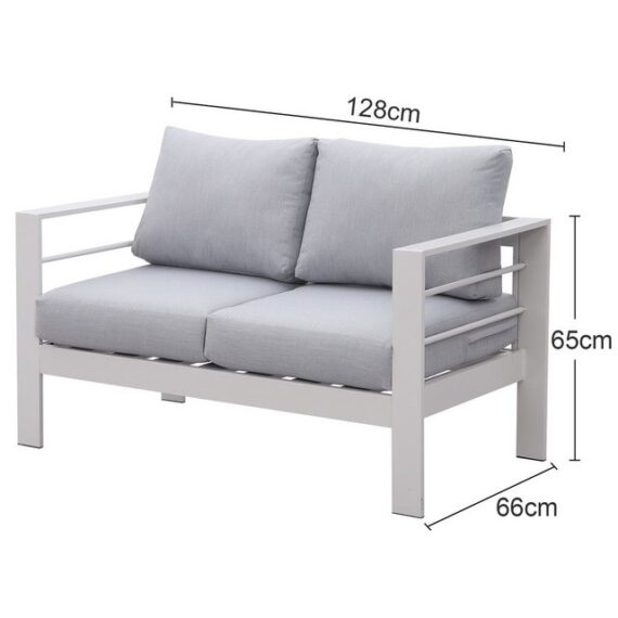 MeXo Loungesofa Gartenmöbel Set 2-Sitzer Gartensofa aus Aluminum, Gartenbank für Balkon Terrasse Garten, Wetterfest, 128×65×66cm