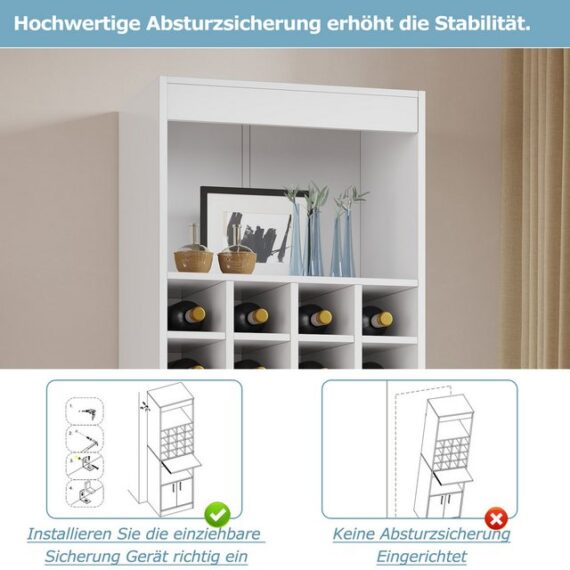 Merax Hochschrank mit Weinregal und Türen Eckschrank, Highboard, Vitrine, Barschrank, Weinschrank