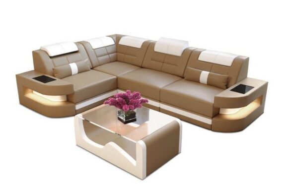 Sofa Dreams Ecksofa Ledersofa Como L Form Mini, Designersofa, Sofa mit Beleuchtung