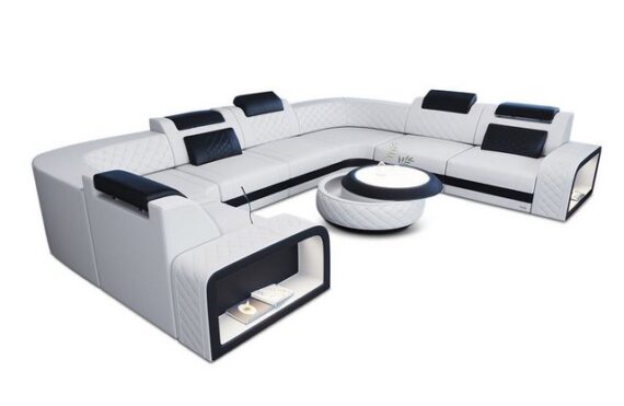 Sofa Dreams Wohnlandschaft Ledersofa Foggia U Form Mini, Designersofa, Sofa mit Licht und USB