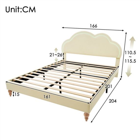 Sweiko Kinderbett mit Lattenrost und Verstellbares Kopfteil, (Polsterbett Bettgestell, LED Einzelbett, Wolke Kopfbrett,Bettrahmen Jugendbett), PU,Cremer