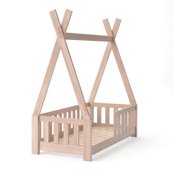 VitaliSpa® Kinderbett Tipi, Naturholz, 70x140 cm mit Zaun