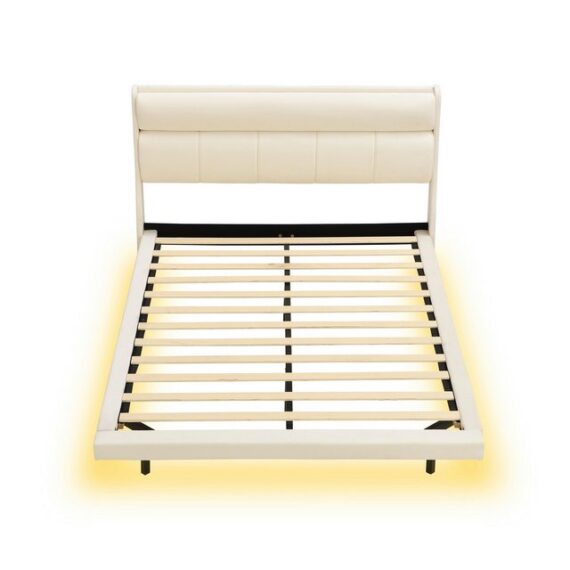 WISHDOR Polsterbett Doppelbett Kinderbett (ausgestattet mit menschlichem Sensorlicht, warm gepolstert), ohne Matratze, 140x200 cm