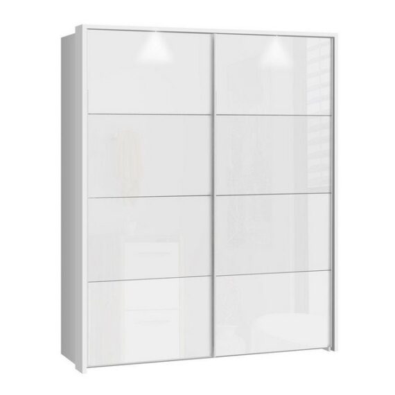 expendio Kleiderschrank Sophie 6B Schwebetürenschrank weiß Hochglanz 181x215x65, Kranz mit Beleuchtung