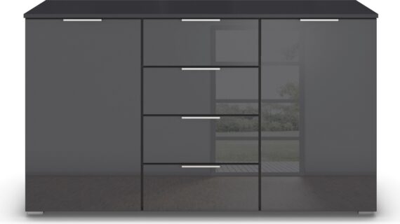 rauch Kommode "Sideboard Kombikommode Schubladenkommode AGORDO mit Glasfront", Breite 140 cm mit 4 Schubkästen und 2 Türen, inkl. 3er-Set Filzboxen