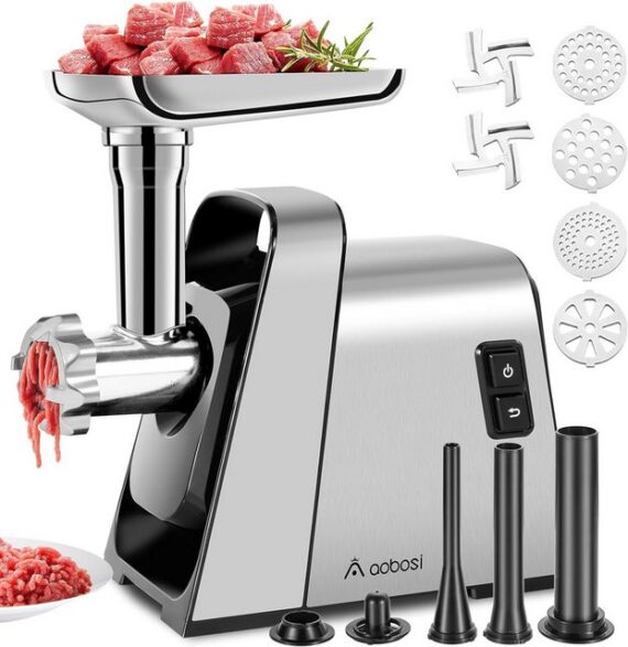 AMZCHEF Fleischwolf MGG-10OT0-SV, 3000,00 W, 120.000 Schnitte pro Minute,Mit zwei Schneidmessern,Mit drei Klingen