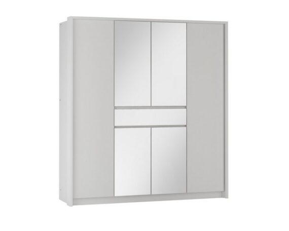 Deine Möbel 24 Kleiderschrank SIMI 200 cm mit Schubladen und Spiegel Weiß Matt Premium (Modern, 1-St., Kleiderschrank 6-türig Weiß Matt) Schlafzimmerschrank, Flurschrank, Garderobenschrank, mit Spiegel