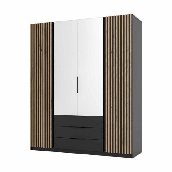 Furnix Kleiderschrank Timotes 200 cm Schrank mit drei Schubladen mit/ohne Spiegel Auswahl 200x239x61,9 cm, Holzoptik Design & Funktionalität, viel Stauraum