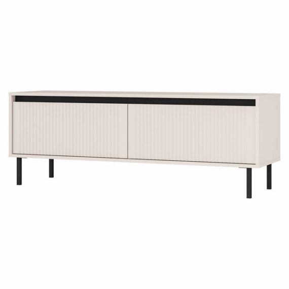 Furnix TV-Schrank Kersi Fernsehschrank Kabinett Sideboard mit zwei Schubladen 140,2x50x40 cm, modernes Lamellen Design & Funktionalität