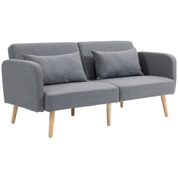 HOMCOM Schlafsofa Doppelschlafsofa mit 2-fach verstellbarer Rückenlehne und 2 Kissen, Polstersofa 1 Teile, für Wohnzimmer, Schlafzimmer, Grau