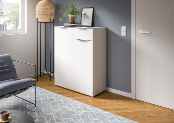 INOSIGN Kommode "Raio, Breite 90 cm, 2 Türen, 1 Schubkasten, Oberboden mit Glasplatte", Anrichte, Sideboard, Highboard, Schrank